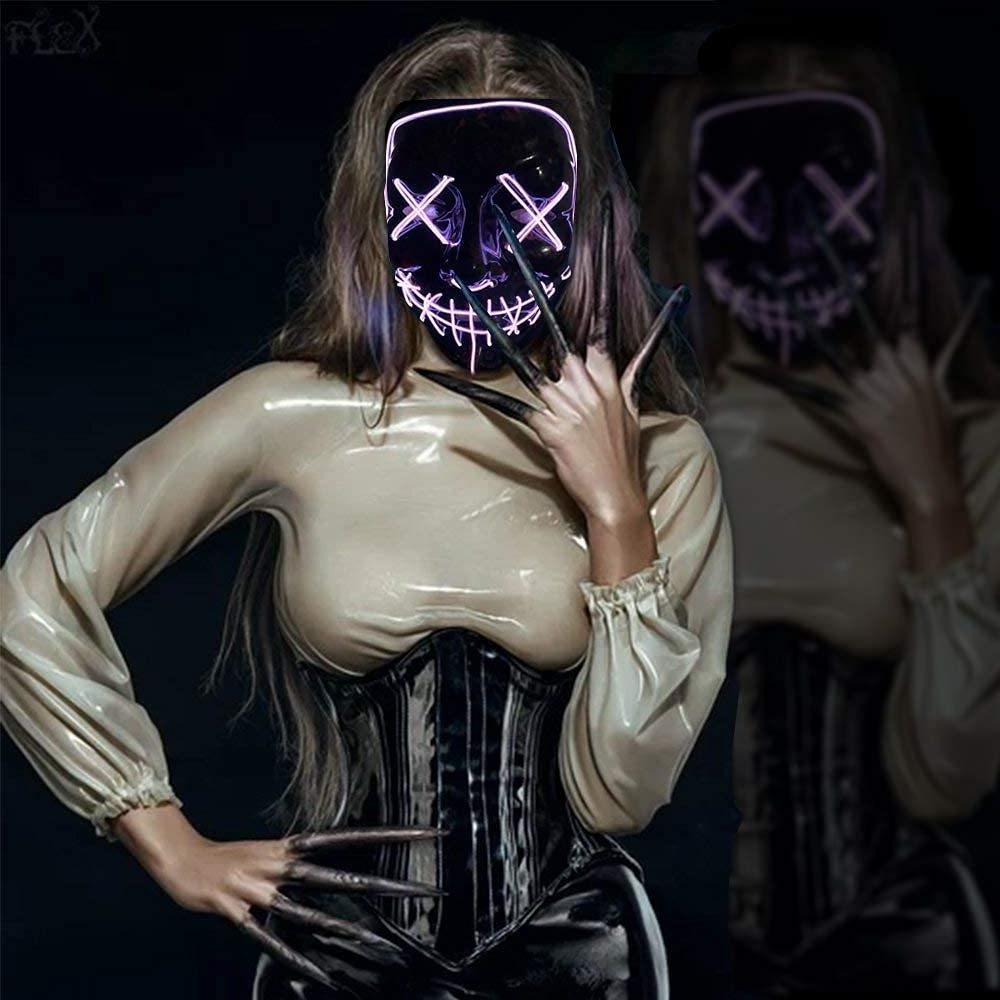 2023 Halloween LED Mask Cold Light  Halloween Party Cold V-shaped Face Mask Led Cold Light  Scary  Hot Seller mask