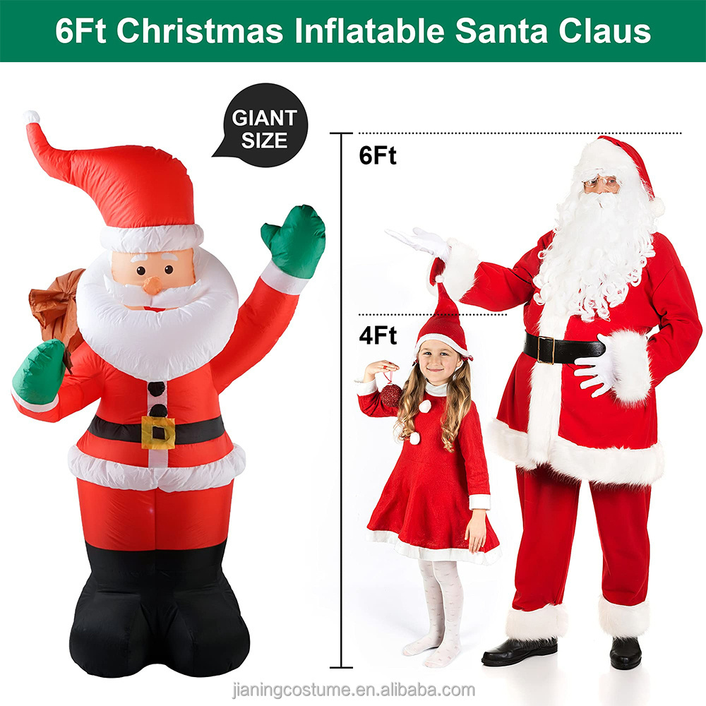 Christmas Inflatable Santa-Claus 6ft Tall Giant Cute Blow Up Xmas Winter Yard Decor Holiday Vacation Party Outdoor Decorations