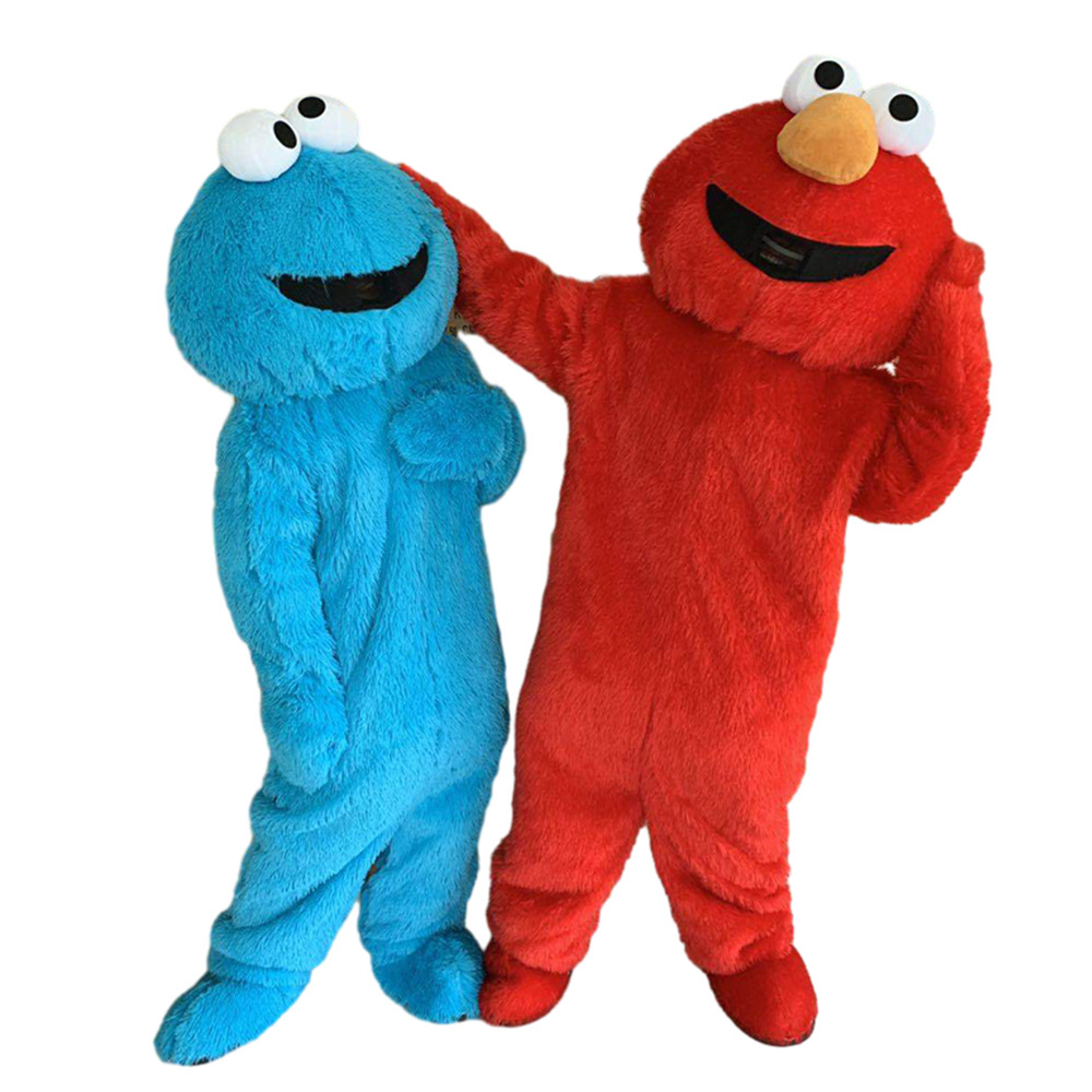 Factory OEM Sesame Street Cookie Monster Elmo Mascot Cartoon Character Costume Red Blue Adult Halloween Cosplay