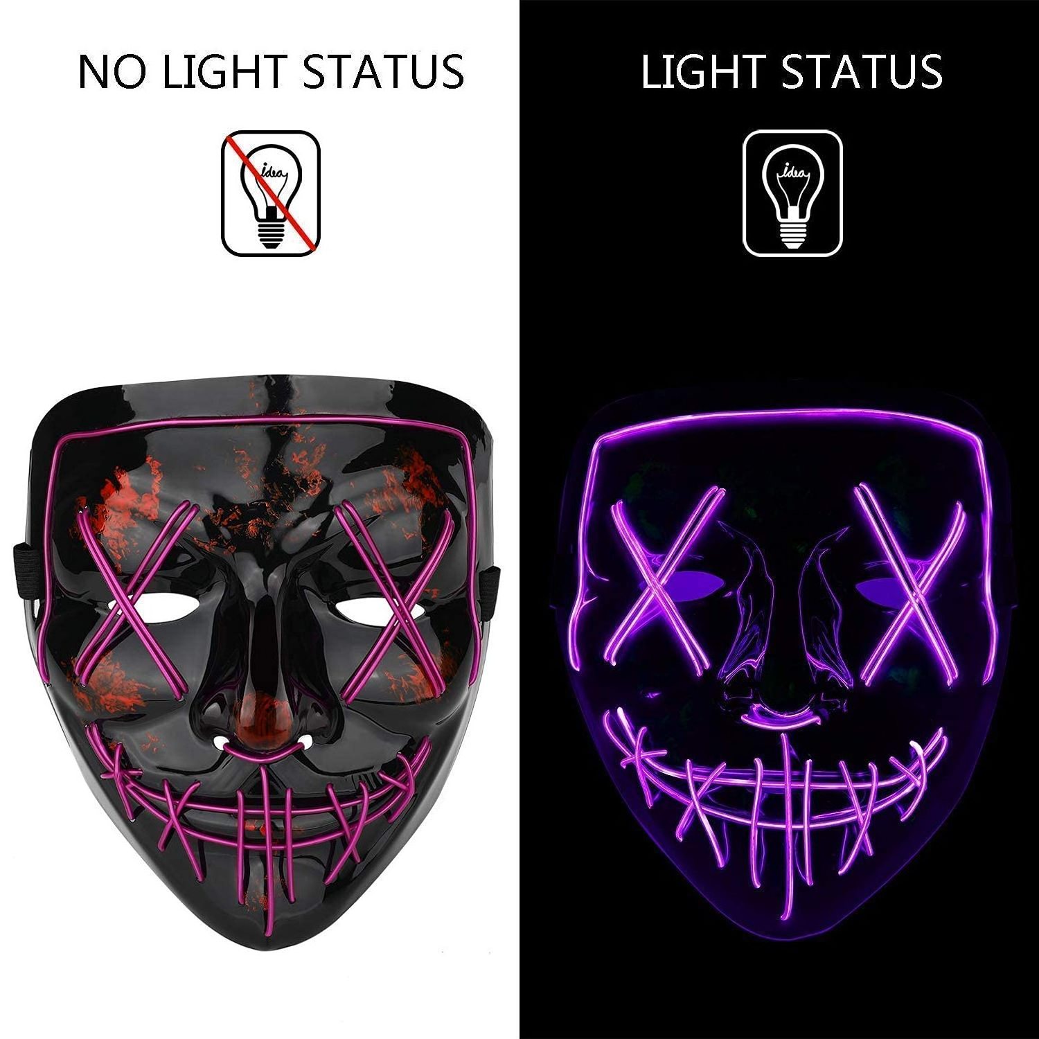 2023 Hot Selling Neon Party Halloween  Led  Mask Rave Purge Mask Cold Light Halloween Scare Black Bloody Mask