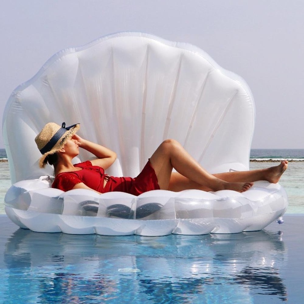 Blow Up Inflatable Seashell Pool Float With Pearl Ball For Swimming Pool Summer Beach Party