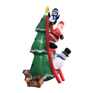 Funny Colorful Outdoor Light Huge Decorations Yard Inflatable With Santa-Claus Climbing On The Tree Christmas Inflatable Tree