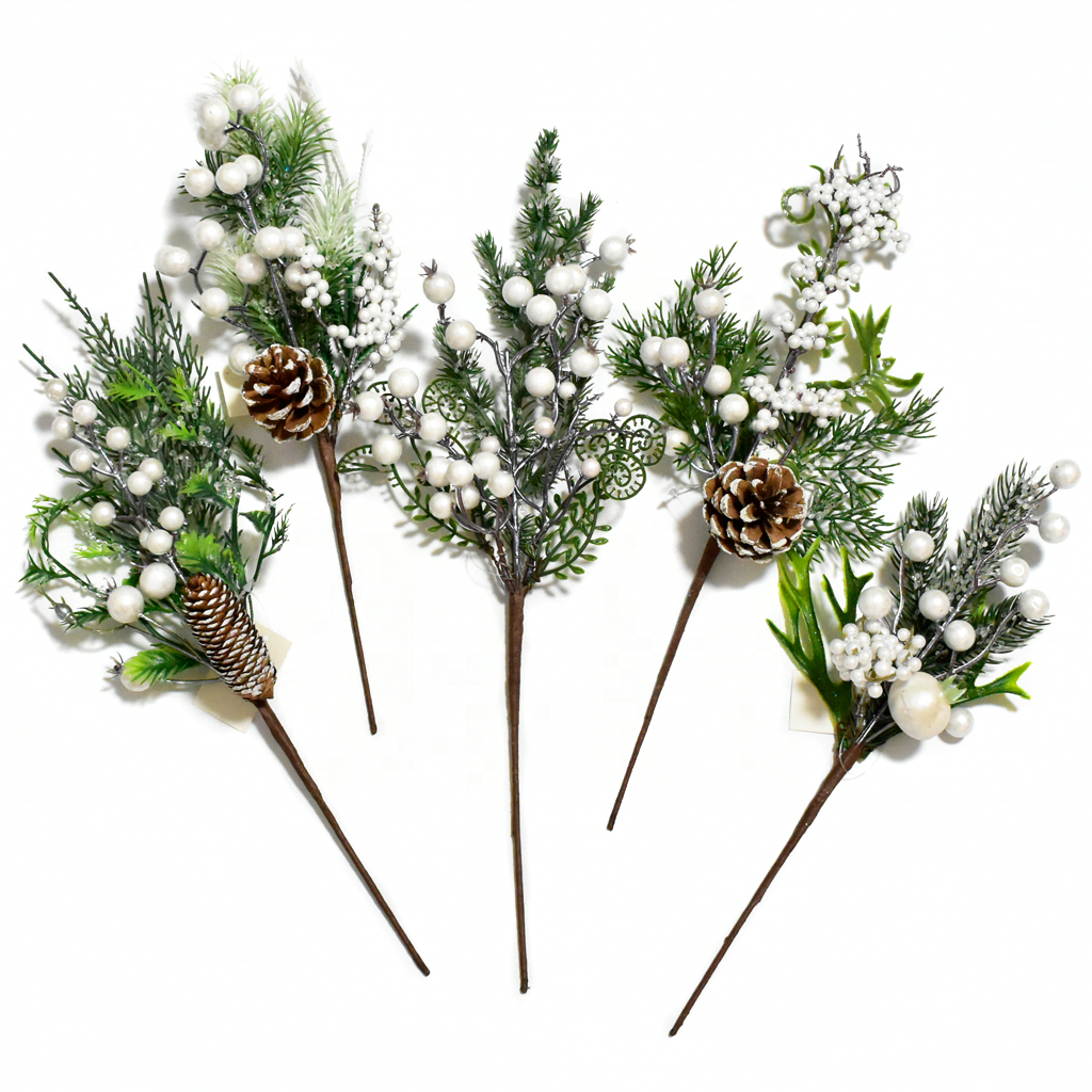 Christmas Pine Branches With Whiteberry Pine Needles Wholesale Artificial Flowers With Pine Cones For Holiday Decoration