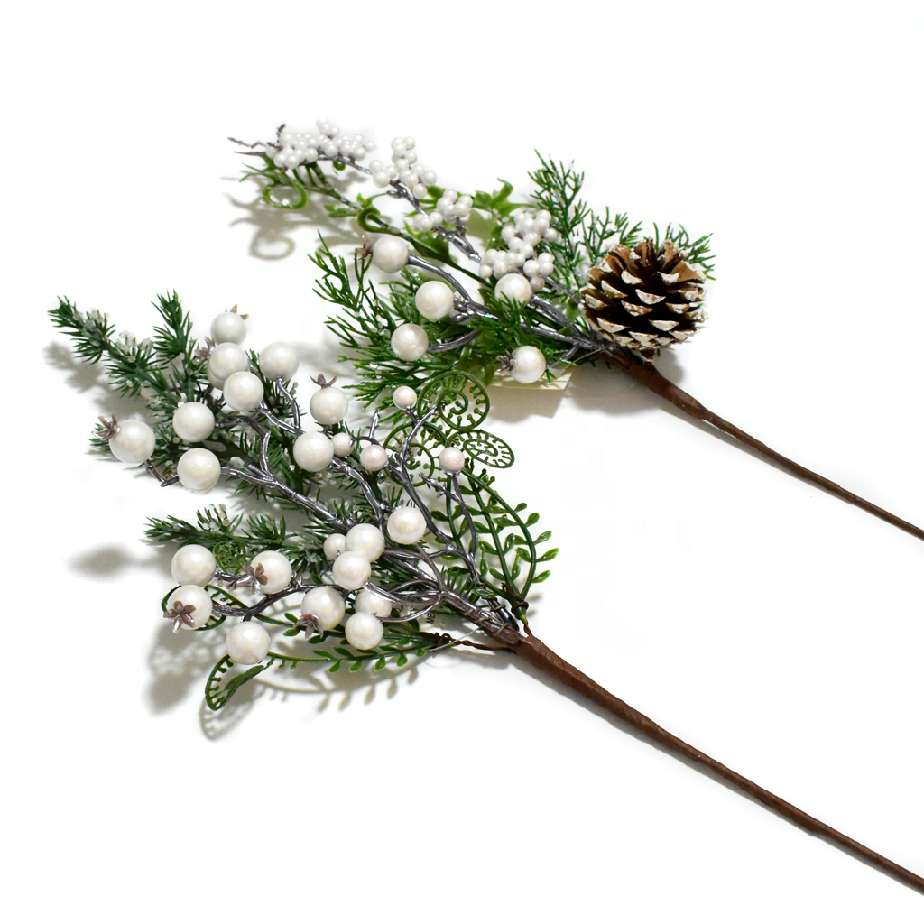 Christmas Pine Branches With Whiteberry Pine Needles Wholesale Artificial Flowers With Pine Cones For Holiday Decoration