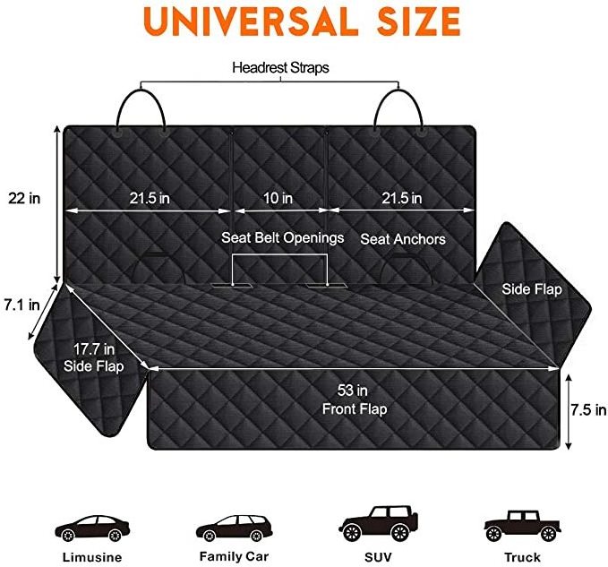 Waterproof Black Padded Hammock Bench Rear Back Seat Mat Pet Dog Car Seat Cover For Car