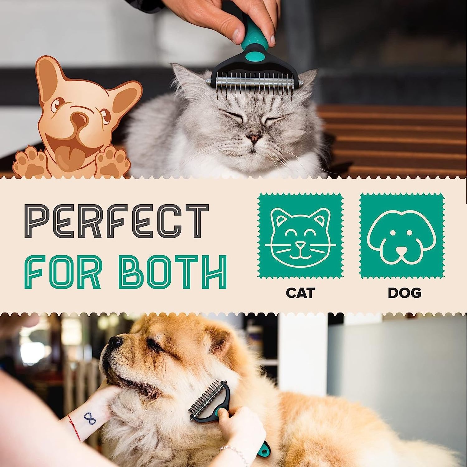 Wholesale Portable Pet Brush Stainless Steel Cat Dog bath grooming Double Sided Undercoat dog brush