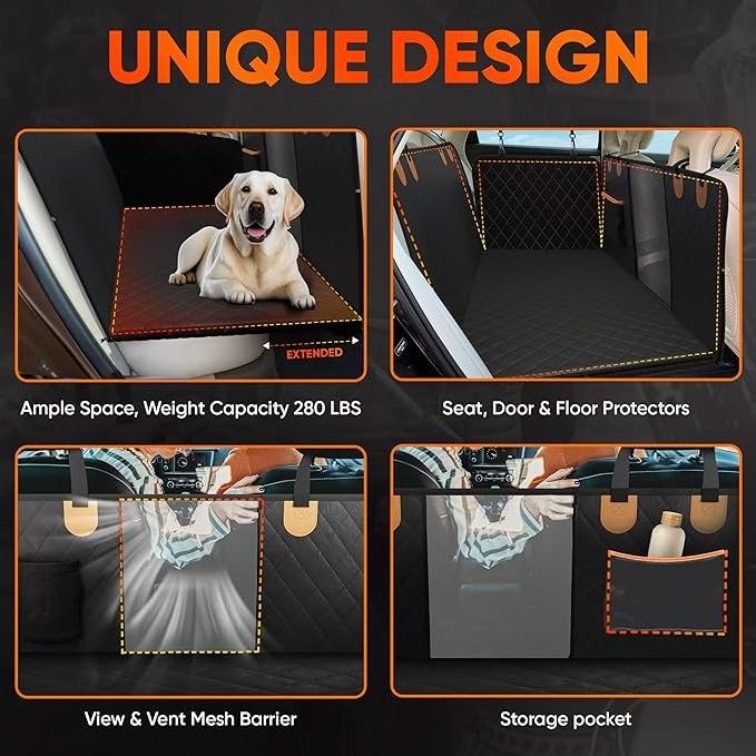 Backseat Extender for Dogs Car seat Cover with Hard Reinforced Bottom & Mesh Heavy Duty Hammock