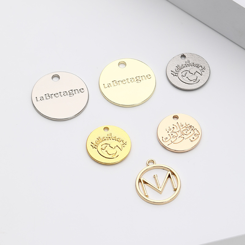 Customizable Metal Copper Pendant with Electroplated Gold Logo Perforated Hardware Alloy Badge Label Customizable Badges