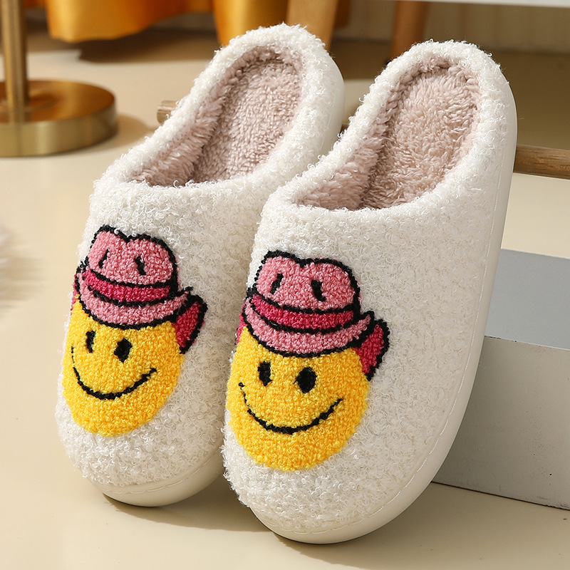 NEW 2023 styles Home Slippers hot sales women shoes cowboy flower eyes design happy face smile fur slippers plush slides