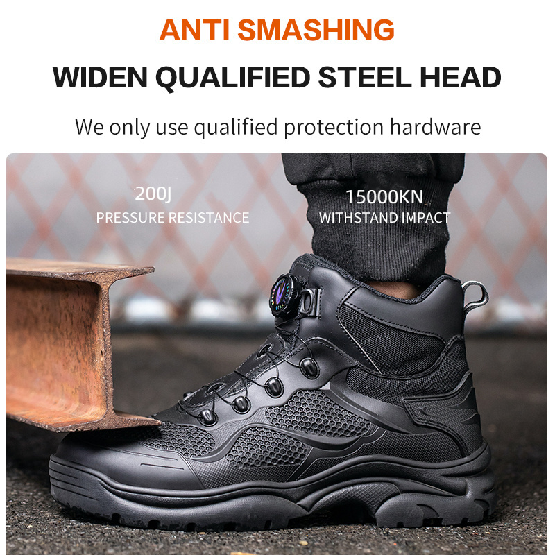 Men's Leather Shoes Unique Design Shoes Product with Knob Easy Footwear for Workers Wide Feet Safety Toecap Mid Cut Work Boots