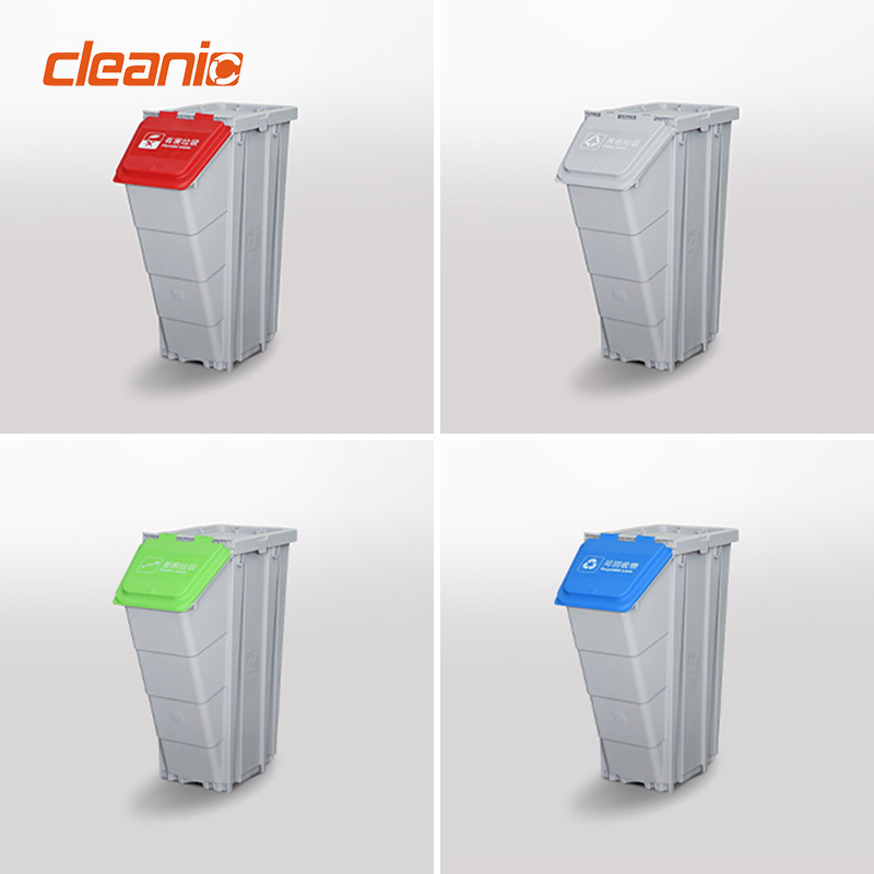 Custom recycle sticker 50 litre plastic stacking trash garbage separation recycling bins for compact cleaning trolley