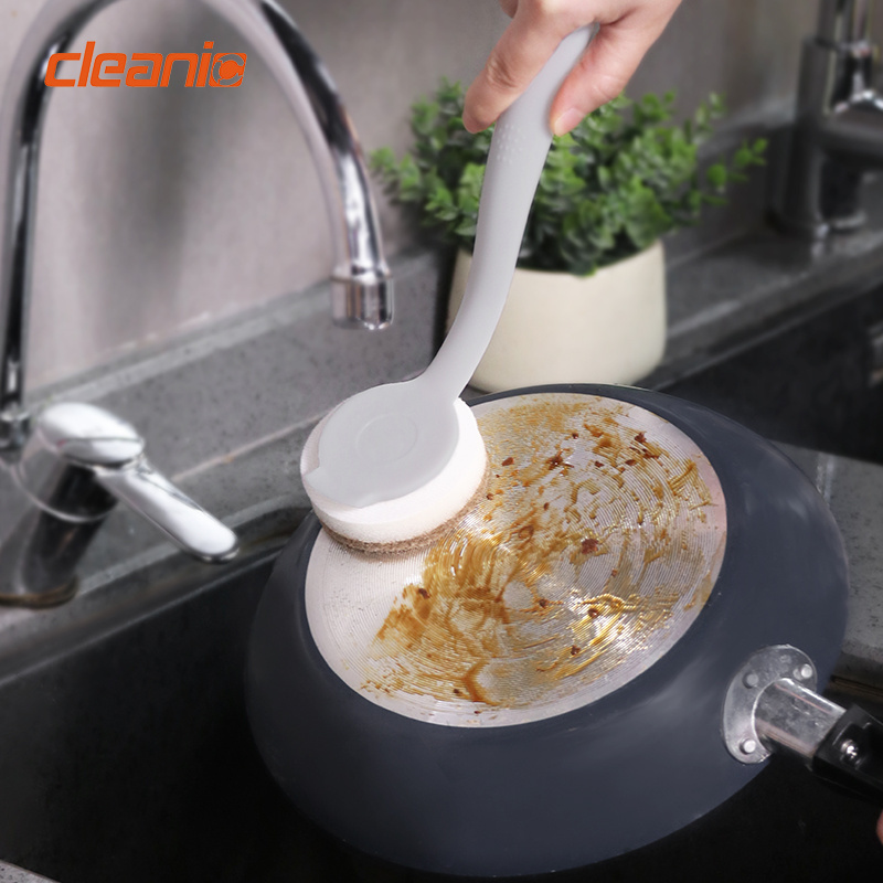 Low moq pot pan bowl sink cleaning brush kitchen multifunctional natural dish washing sponge scrubbing brush with two heads