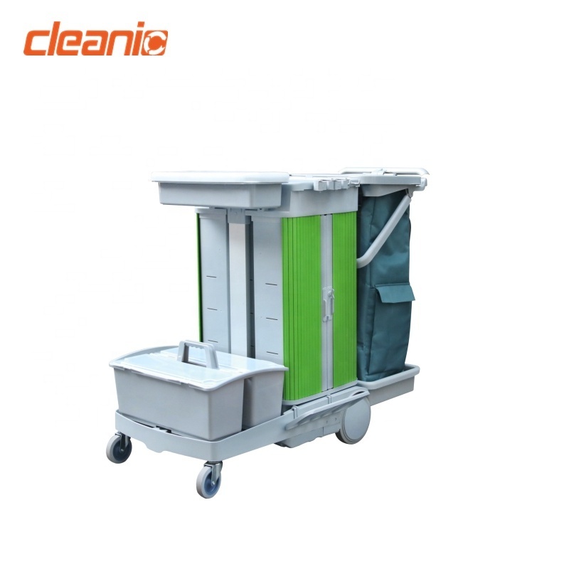 Double bucket locking cabinet flat mop industrial janitorial cart cleaning trolley with garbage bag