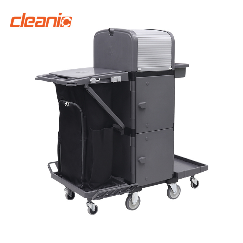 Roll top storage cabinet cleaning equipment trolley janitor cart with 8 universal wheels