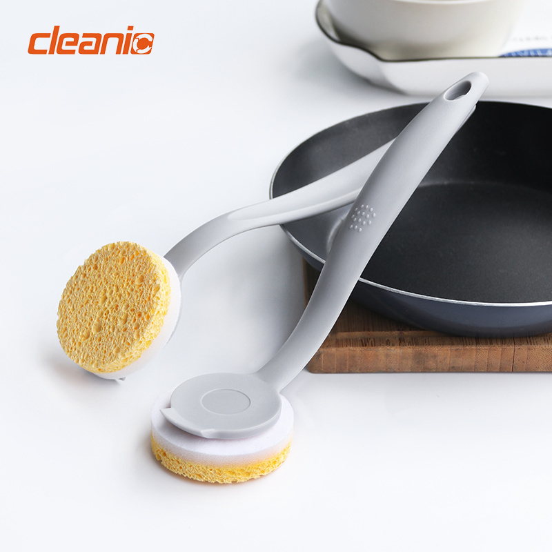 Low moq pot pan bowl sink cleaning brush kitchen multifunctional natural dish washing sponge scrubbing brush with two heads