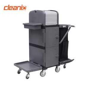 Roll top storage cabinet cleaning equipment trolley janitor cart with 8 universal wheels