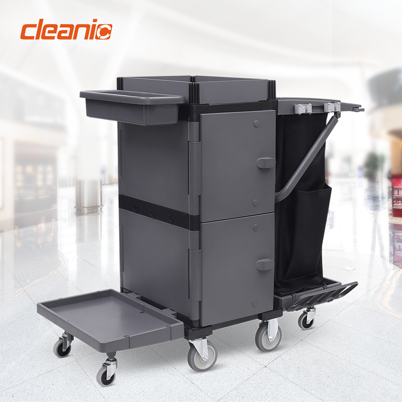 Roll top storage cabinet cleaning equipment trolley janitor cart with 8 universal wheels