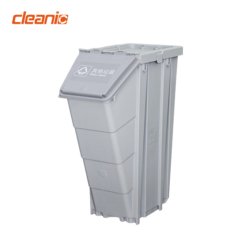 Custom recycle sticker 50 litre plastic stacking trash garbage separation recycling bins for compact cleaning trolley