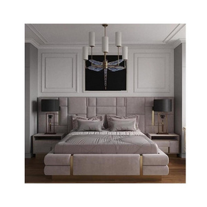 Italian Modern Bedroom Furniture King Size Sleeping Bed with Genuine Leather Soft Bed and Upholstered Headboard