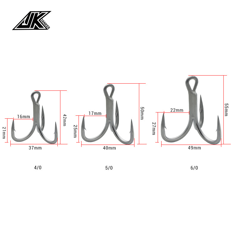 JK GT 7X Treble Hooks High Carbon Steel Corrosion Protection Strong Pull Fishing Hook For Big Fish