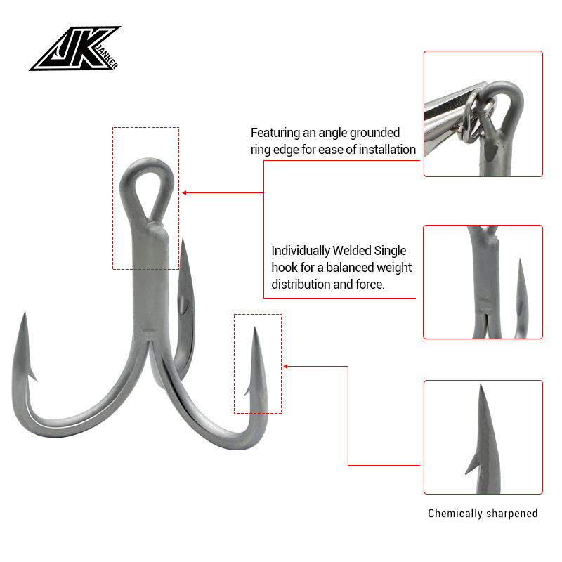 JK GT 7X Treble Hooks High Carbon Steel Corrosion Protection Strong Pull Fishing Hook For Big Fish