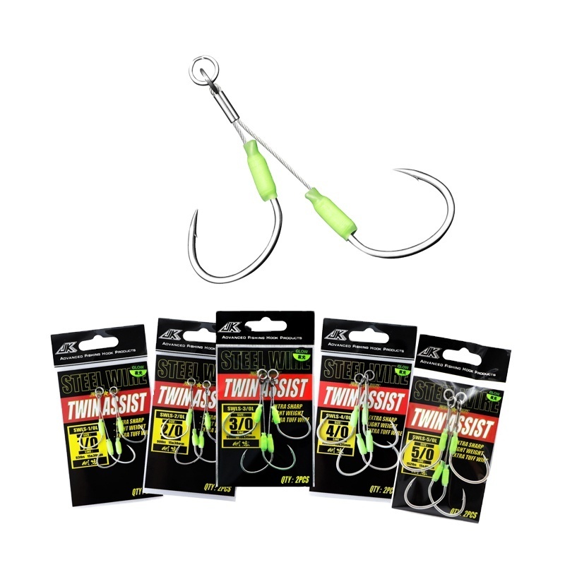 BKK 1/0-5/0 Shore Jigging  Assist Hooks Model High Carbon Steel Barbed Hook Saltwater Steel wire fishhook Set Double Hook