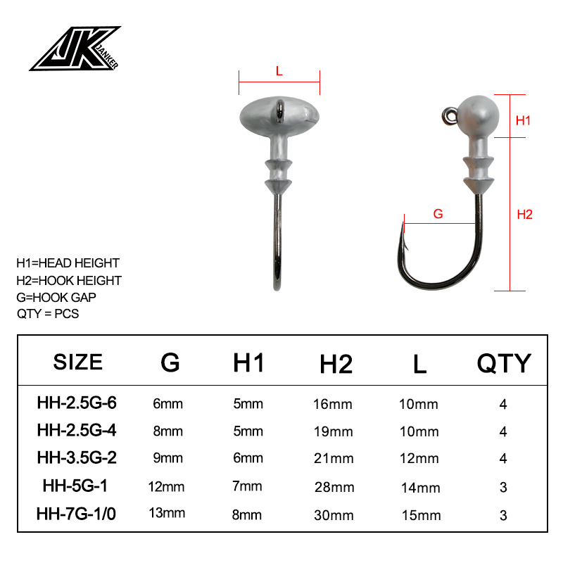 wholesale jig heads JK HH Series Jig Head Hook tungsten jig head with Soft Lure Ocean Boat Fishing HOOKS