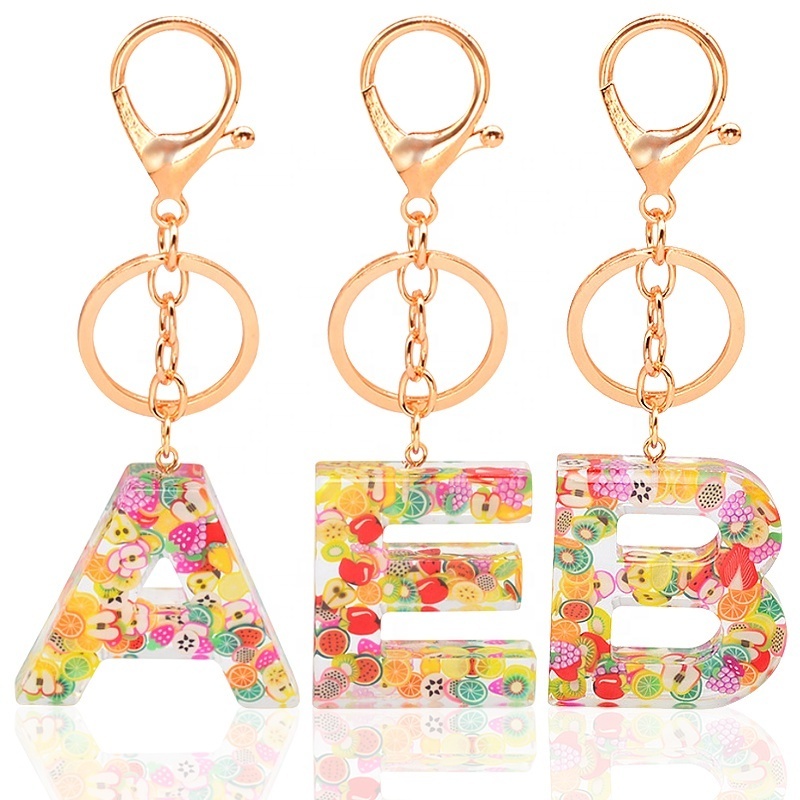 Wholesale Custom Made Keychain Logo Resin Letter Glitter Keychains