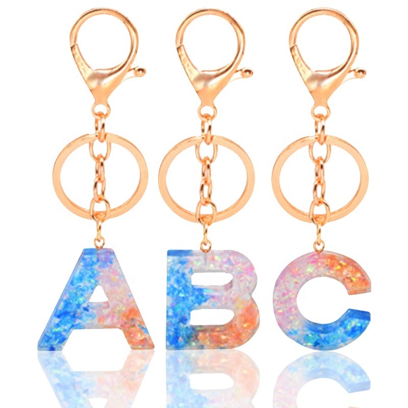 Wholesale Custom Made Keychain Logo Resin Letter Glitter Keychains