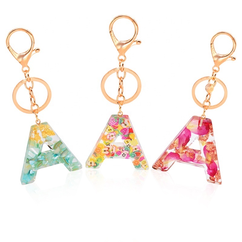 Wholesale Custom Made Keychain Logo Resin Letter Glitter Keychains