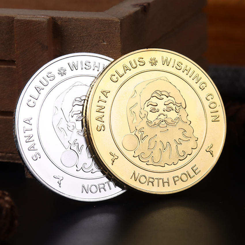 Wholesale Metal Crafts Laser Christmas Santa Claus Souvenir Coin Zinc Alloy Metal Coin