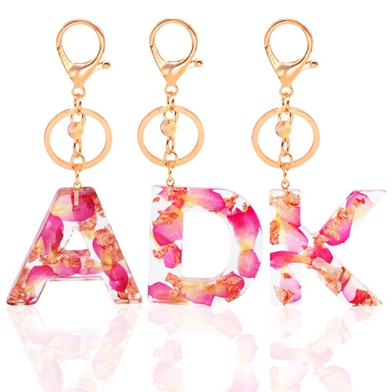 Wholesale Custom Made Keychain Logo Resin Letter Glitter Keychains