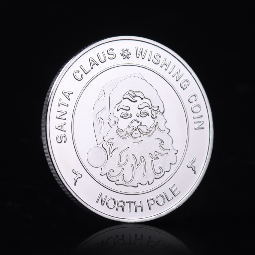 Wholesale Metal Crafts Laser Christmas Santa Claus Souvenir Coin Zinc Alloy Metal Coin