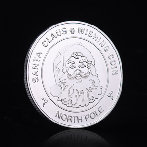 Wholesale Metal Crafts Laser Christmas Santa Claus Souvenir Coin Zinc Alloy Metal Coin