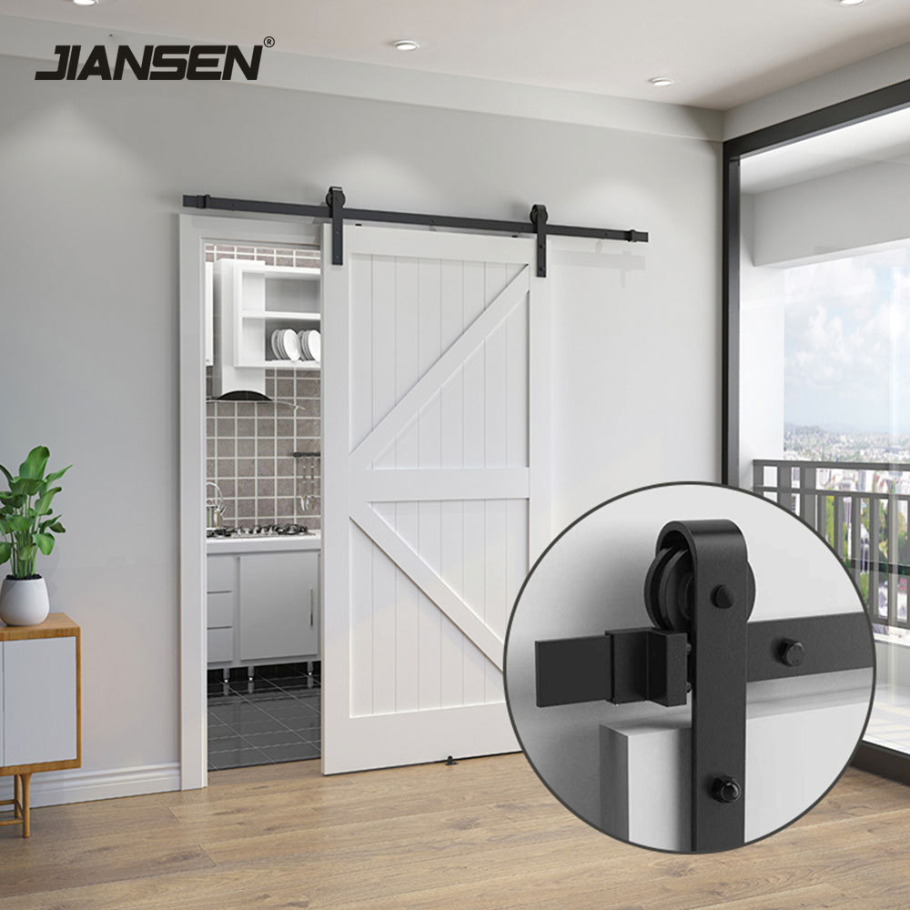 America HM2007 Classic J Style Sliding Door Barn Track Hardware Wood Barn Door Rail Hardware Sliding Door Track System Kit