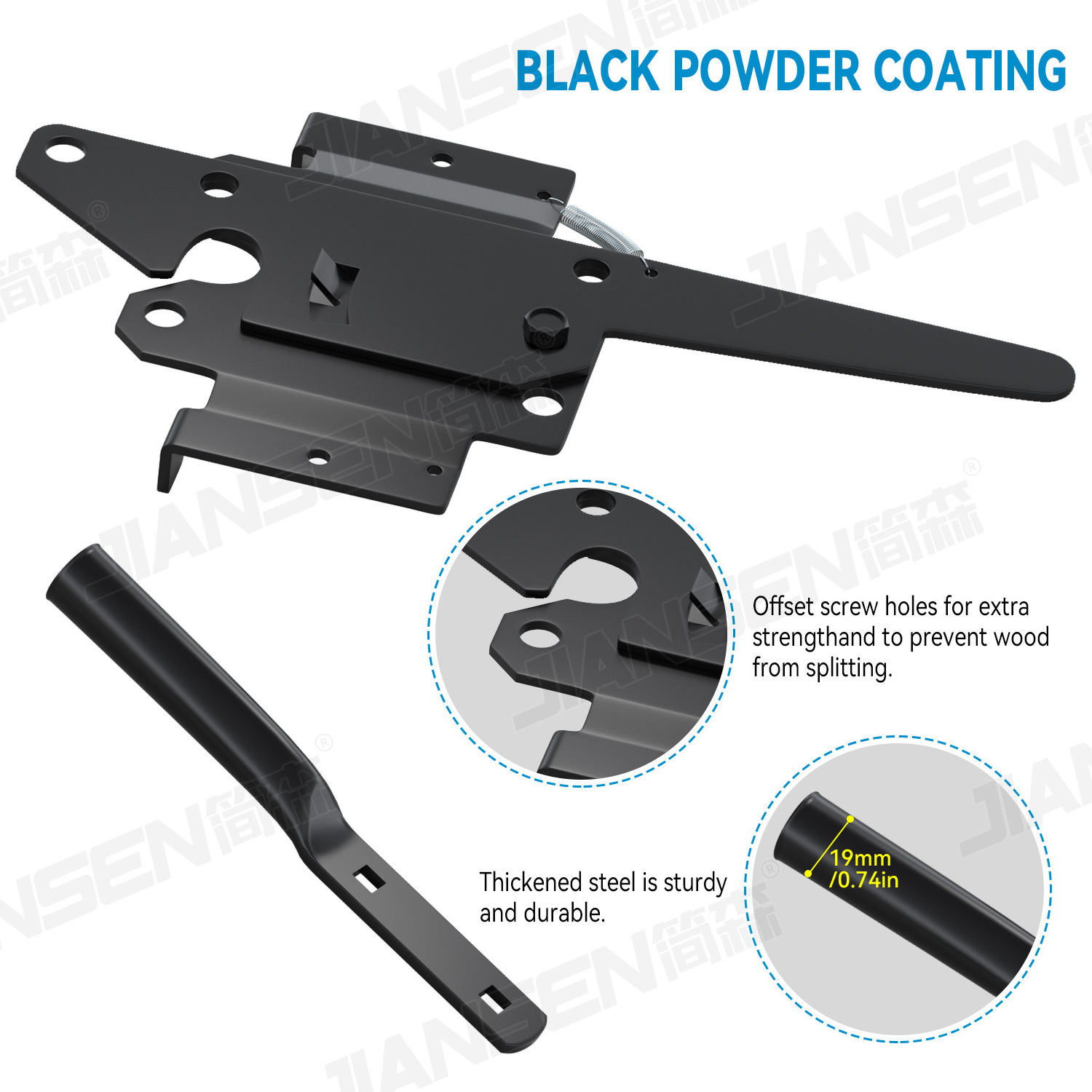 Adjustable Self Locking Spring Hatchet Standard Black Vinyl  Gate Lock Latch For Wooden Gate