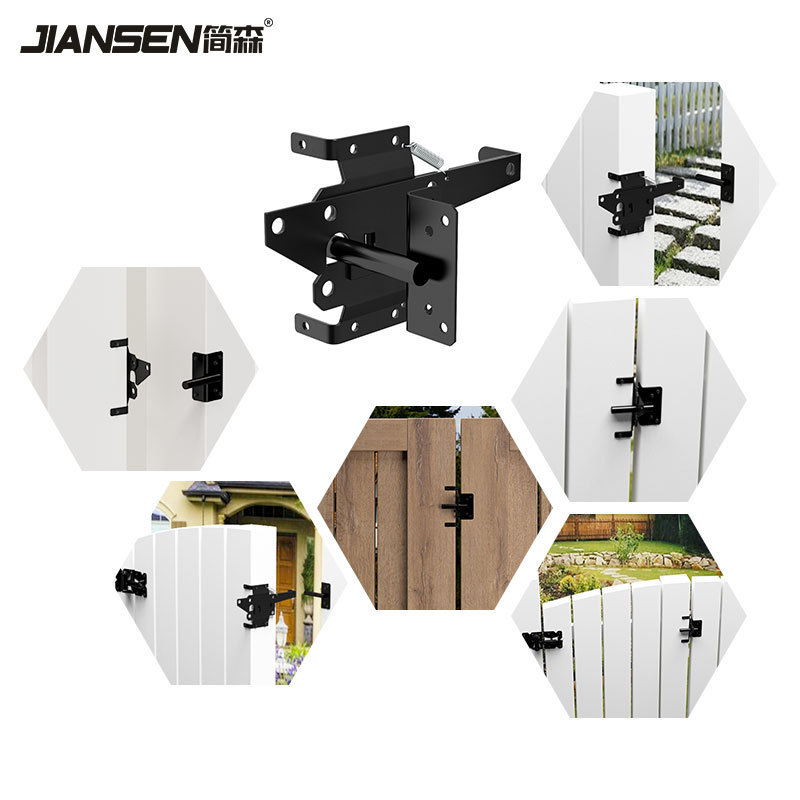 Heavy Duty Fence Self-Locking Black Gate Gravity Latch Steel Automatic Gravity Lever Wood Fence Gate Latches