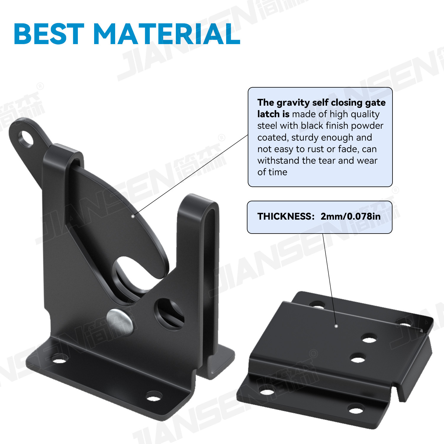 Hardware Accessory Iron Metal Black Powder Coated Rust Resistance Heavy Duty Self-Locking Small Gate Latch Fence Hinge