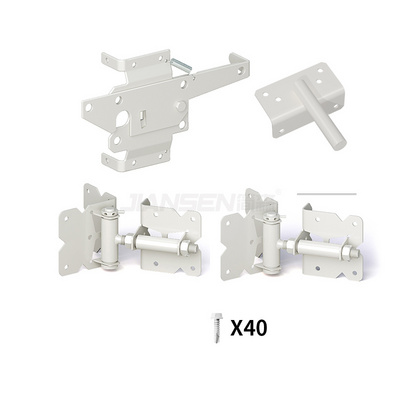 White Heavy Duty Adjustable Self-closing Farm Wood/Vinyl/PVC Fence Gate Post Hinge And Door Latch Hardware set