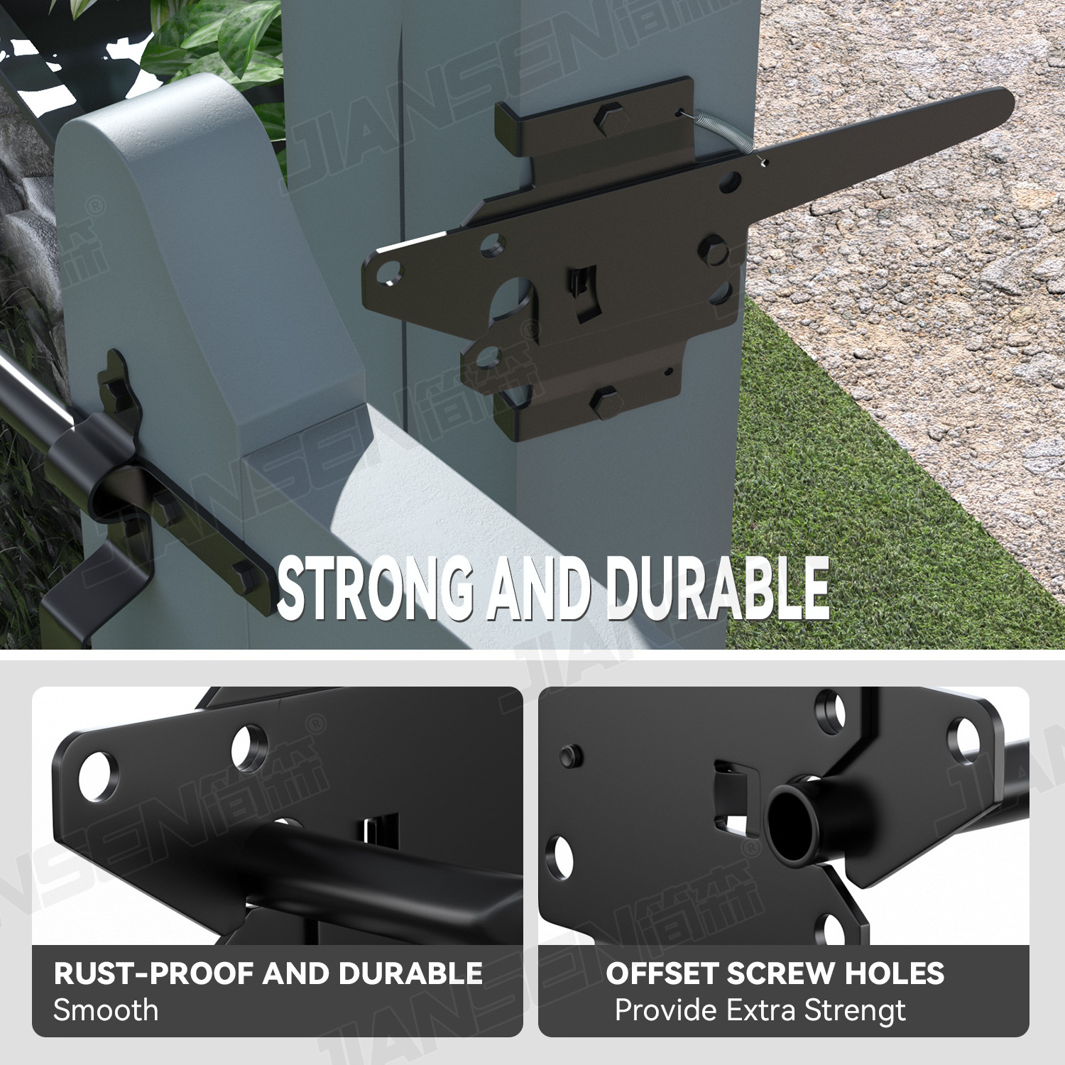 Standard Black Vinyl Adjustable Self Locking Spring Hatchet Gate Lock Latch For Wooden Gate