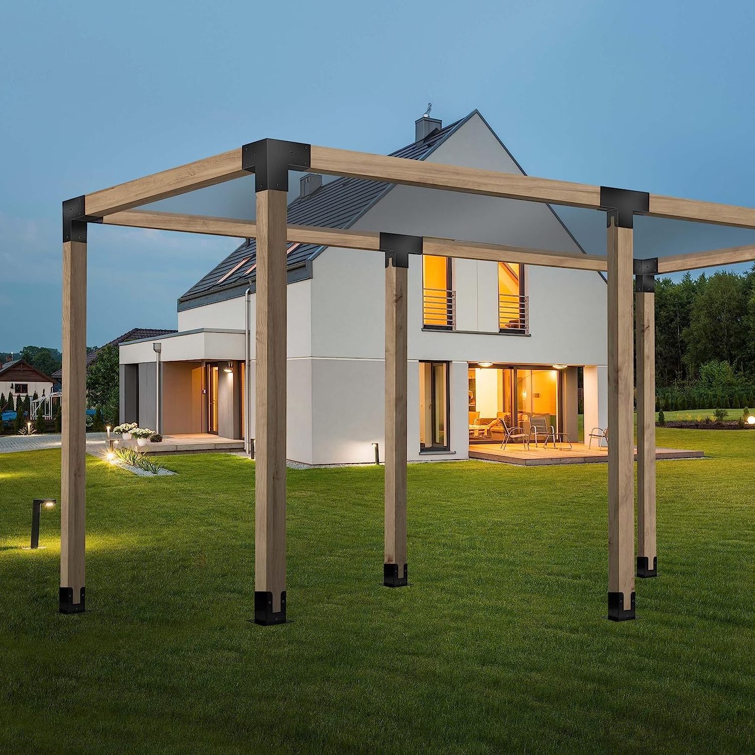 Wood Post Base Pergola Kit-3-Way Right Angle Corner Bracket 4x4 Metal Post Anchor Pergola Gazebo Hardware Kit