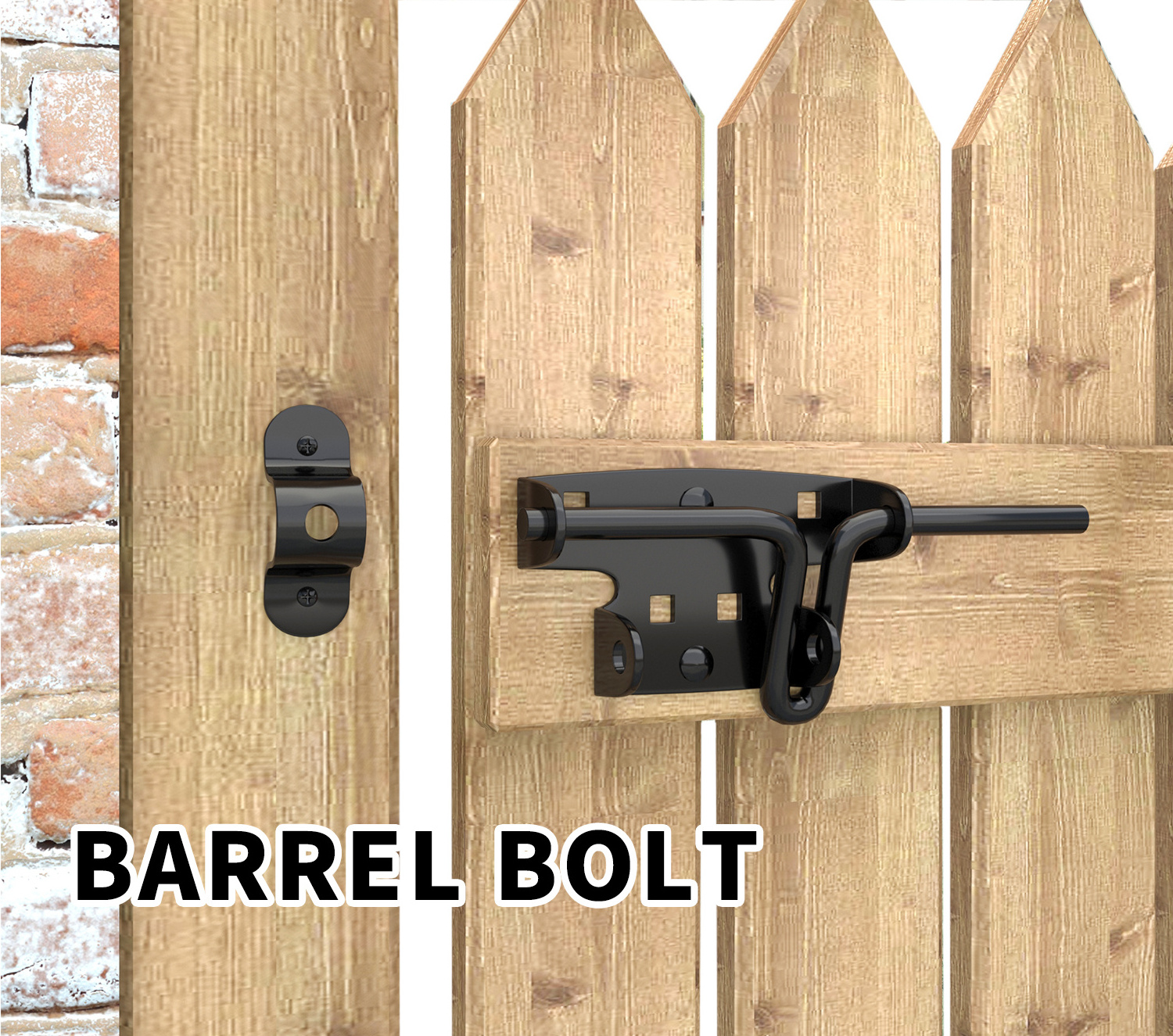 Traditional American Black Fence Gate Latch Courtyard Wooden Door Hinge Heavy Duty Sliding Latch Bolt