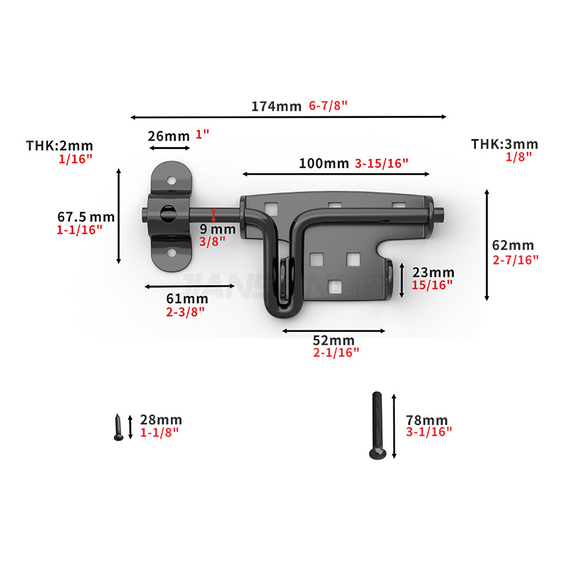 Traditional American Black Fence Gate Latch Courtyard Wooden Door Hinge Heavy Duty Sliding Latch Bolt