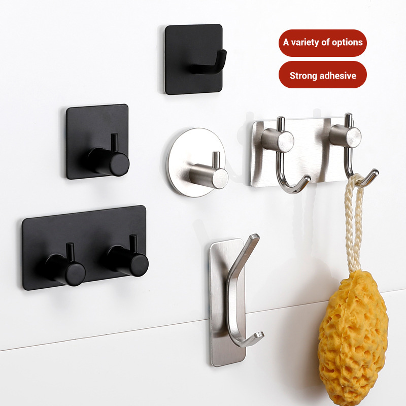 Kitchen Bathroom Self-Adhesive Coat Towel Hooks Wall Hangers Hooks Anti-Skid Heavy-duty Stainless Steel Hanging Hook