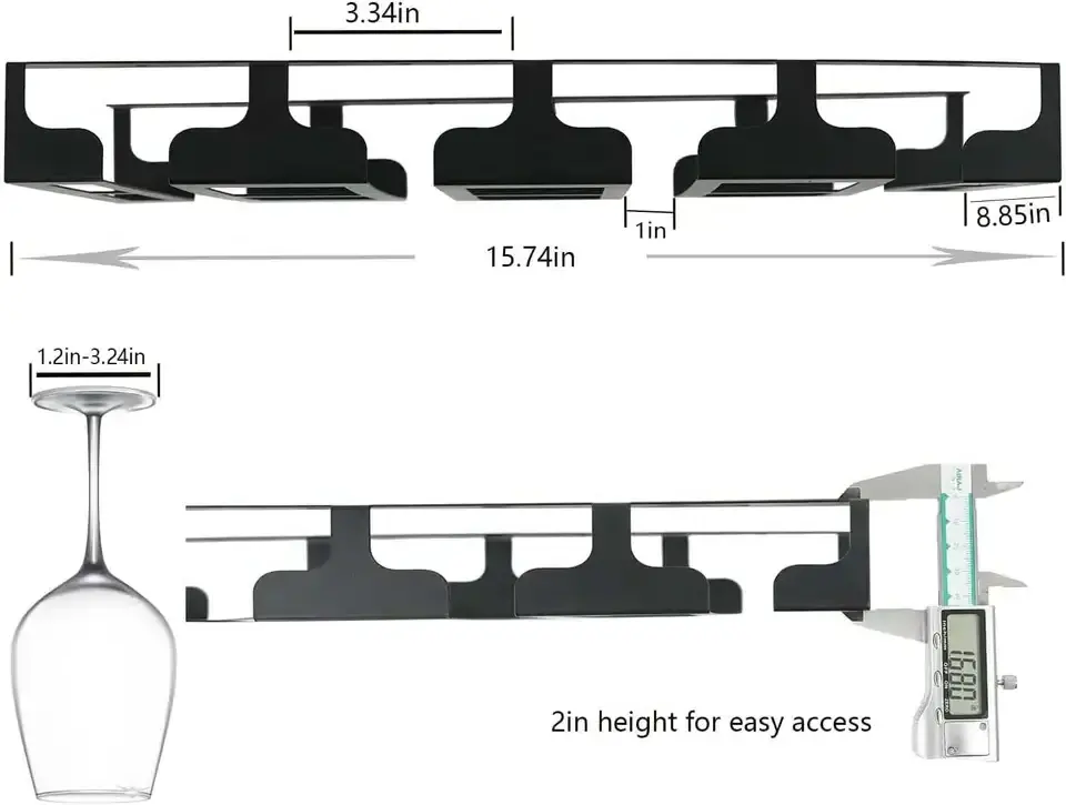 Wine Glass Rack  Under Cabinet Stemware Wine Glass Holder Glasses Storage Hanger Metal Hanging Organizer for Bar Kitchen