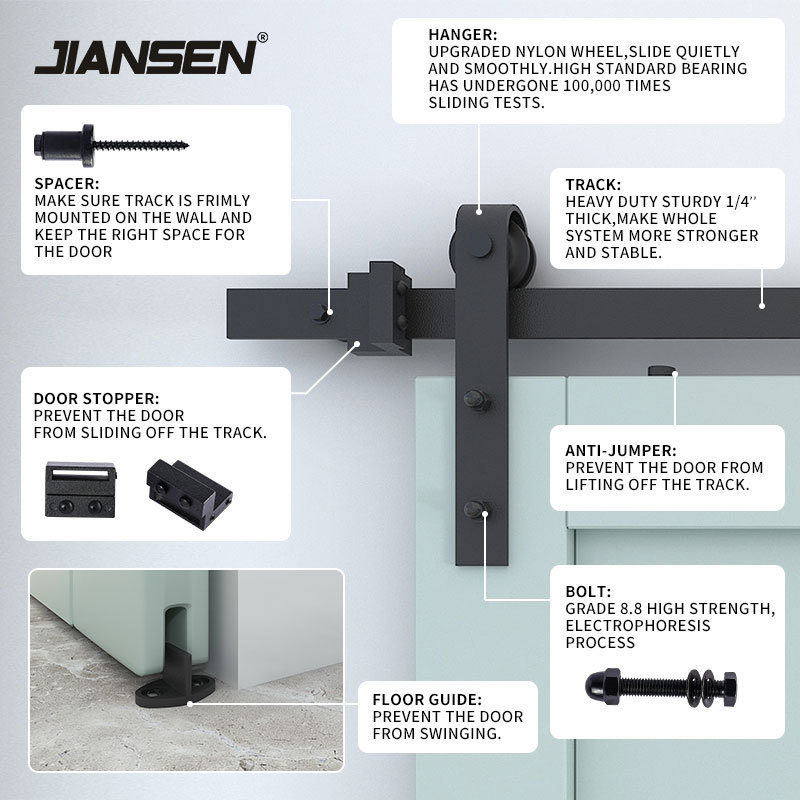 Heavy Duty Modern Barn Doors Hardware Systems Rail Hanging Slide Single Track Sliding Doors Hardware Kits