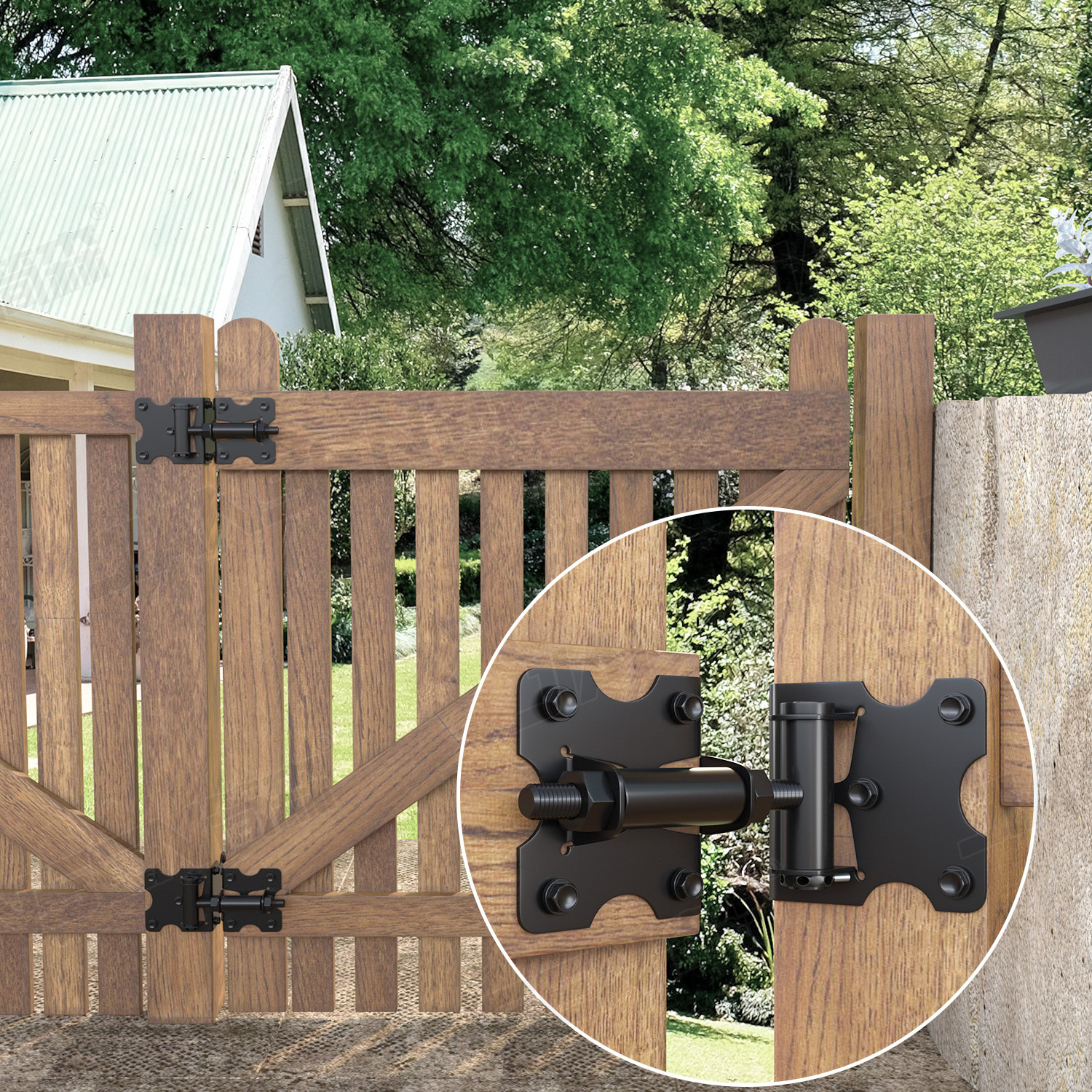 Hardware Accessories Black Stainless Steel 304 Self-Locking Gate Latch Locks For Wooden Fence