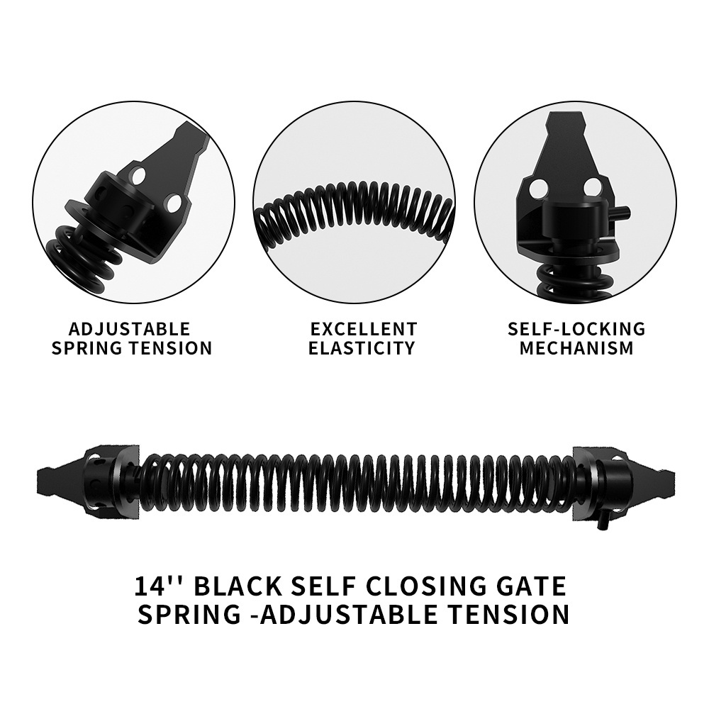 Adjustable Black Self Closing Gate Door Spring Hardware for Wooden and Vinyl Fence with Adjustable Tool