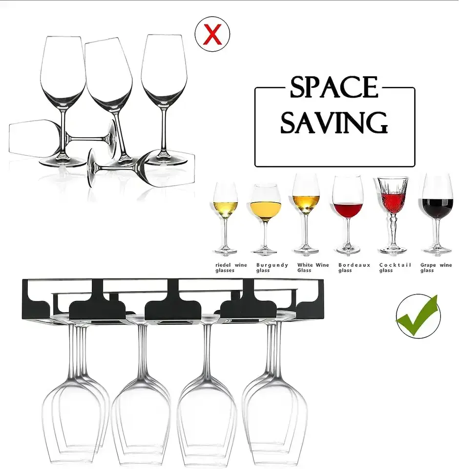 Wine Glass Rack  Under Cabinet Stemware Wine Glass Holder Glasses Storage Hanger Metal Hanging Organizer for Bar Kitchen