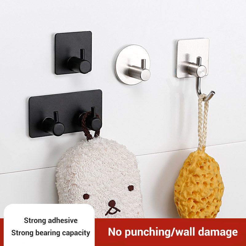 Kitchen Bathroom Self-Adhesive Coat Towel Hooks Wall Hangers Hooks Anti-Skid Heavy-duty Stainless Steel Hanging Hook